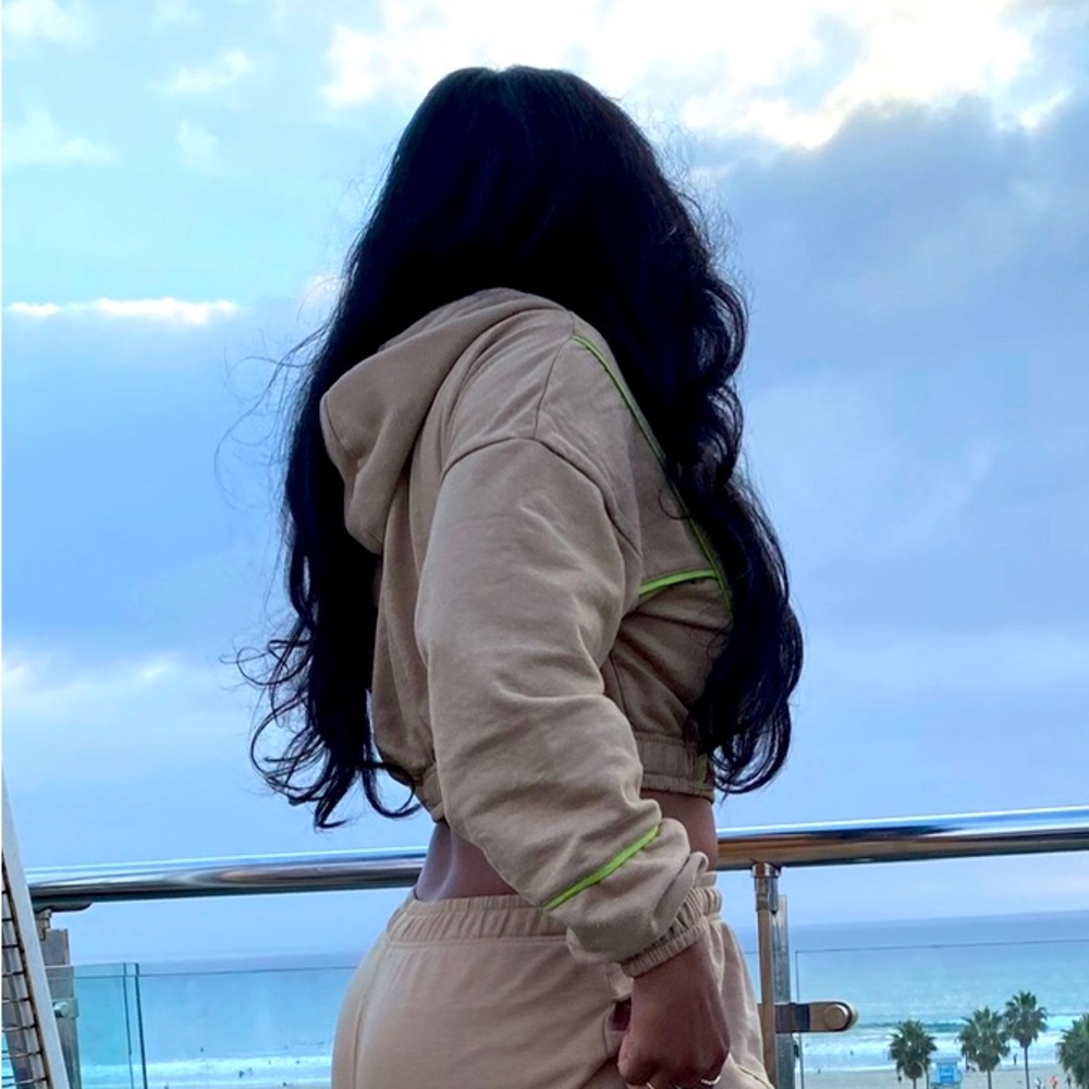 Crop cream hoodie with green neon piping. Better pics added soon.